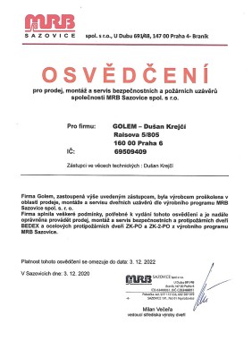 Certifikát Bedex